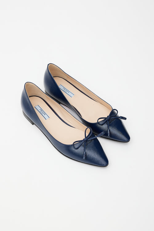 Prada Navy Saffiano Vernice Leather Ballet Fla