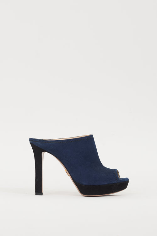 Prada Navy 
Black Suede Mule