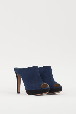 Prada Navy 
Black Suede Mule