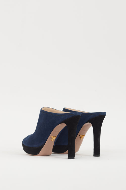 Prada Navy 
Black Suede Mule