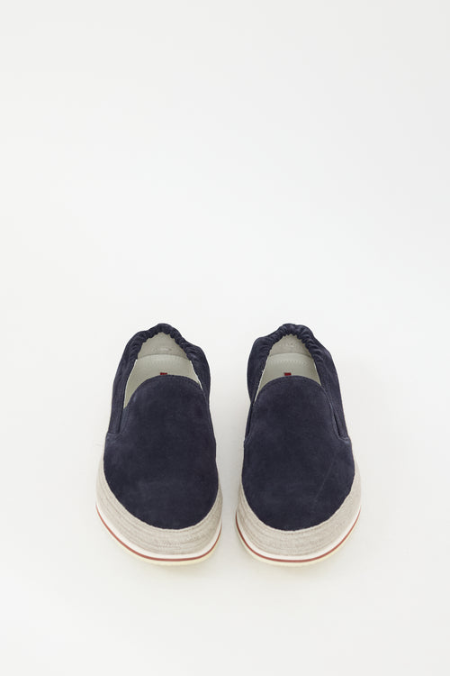 Prada Navy Suede Saint Tropez Slip On Sneaker