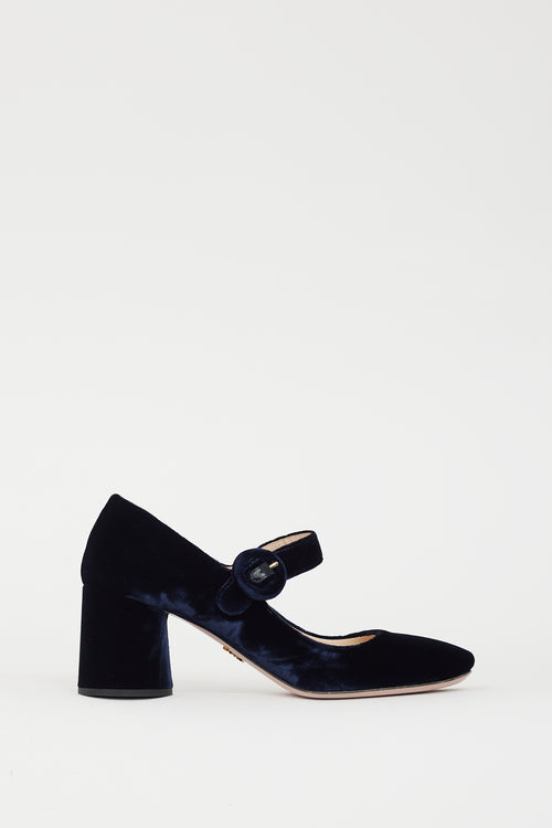 Prada Navy Velvet Mary Jane Pump