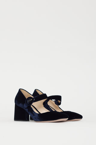 Prada Navy Velvet Mary Jane Pump