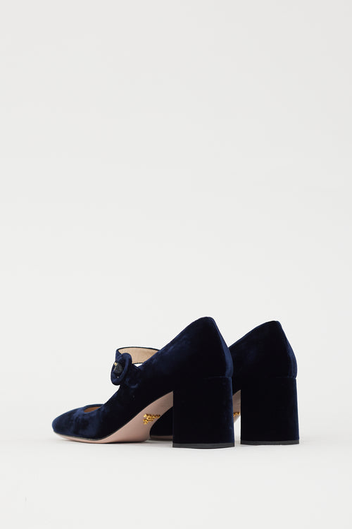 Prada Navy Velvet Mary Jane Pump