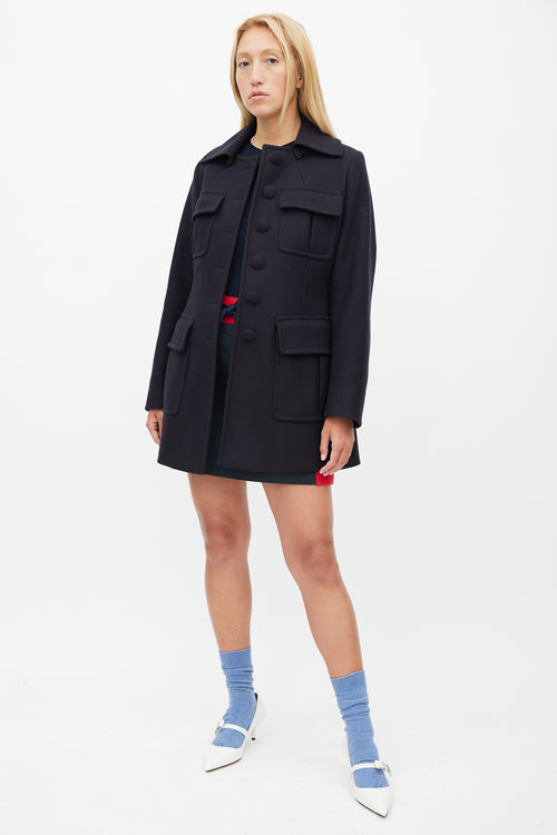 Prada Navy Wool Cargo Coat