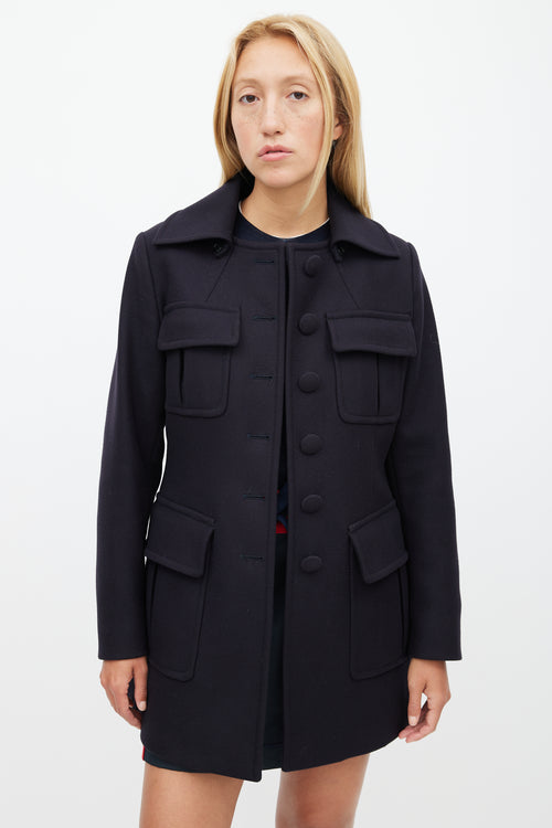 Prada Navy Wool Cargo Coat