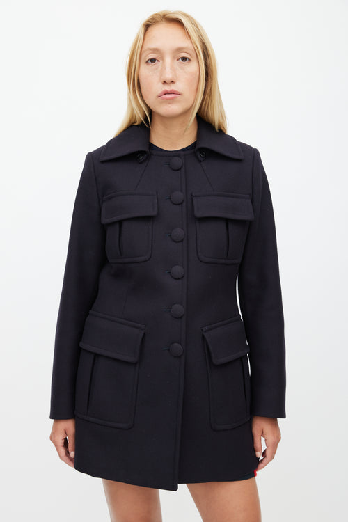 Prada Navy Wool Cargo Coat