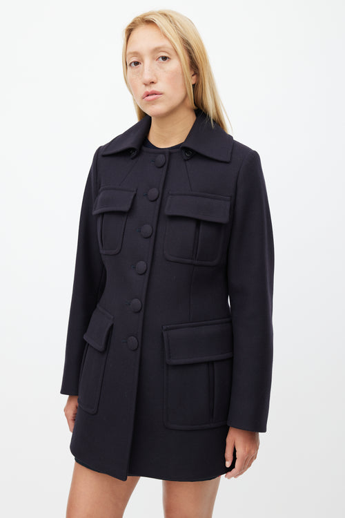 Prada Navy Wool Cargo Coat