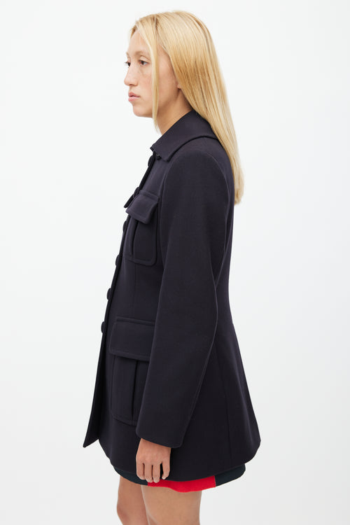 Prada Navy Wool Cargo Coat