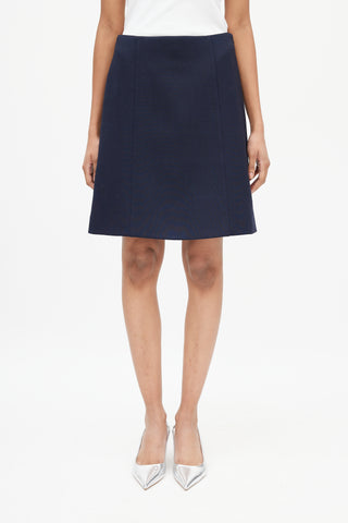 Prada Navy Wool Midi Skirt