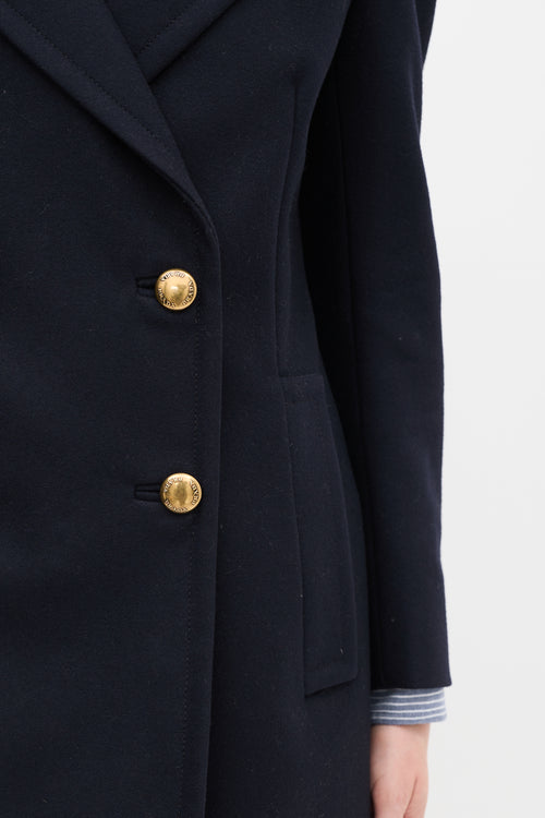 Prada Navy Wool 
Nylon Fur Collar Pea Coat