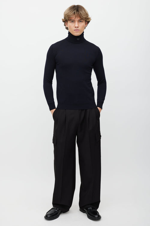 Prada Navy Wool Triangle Logo Turtleneck