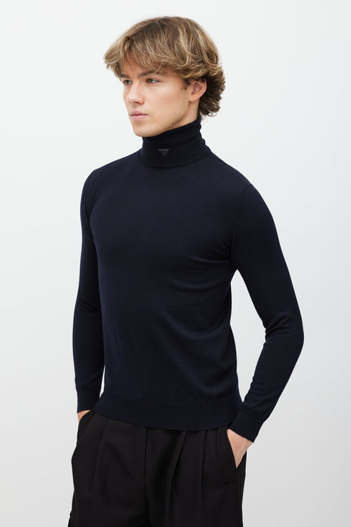 Prada Navy Wool Triangle Logo Turtleneck