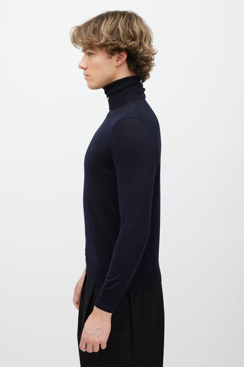 Prada Navy Wool Triangle Logo Turtleneck