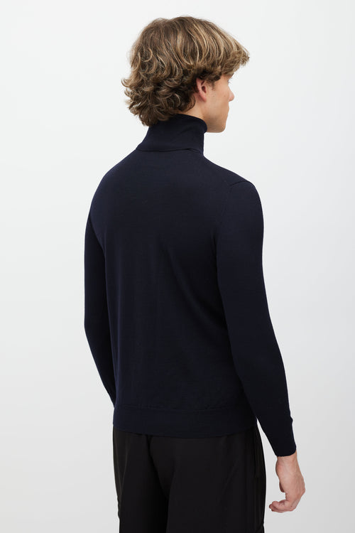 Prada Navy Wool Triangle Logo Turtleneck