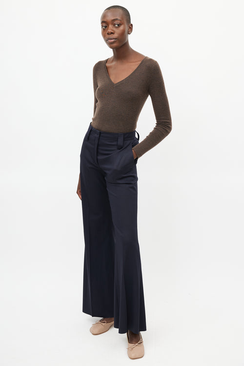 Prada Navy Wool Wide Leg Trouser