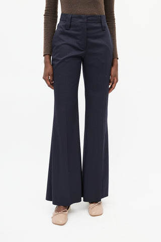 Prada Navy Wool Wide Leg Trouser