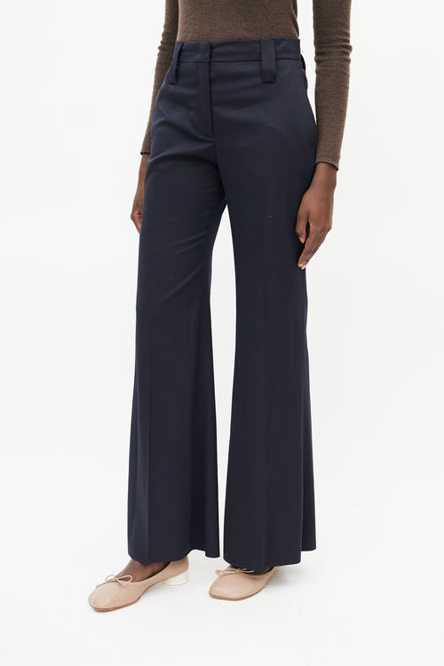 Prada Navy Wool Wide Leg Trouser