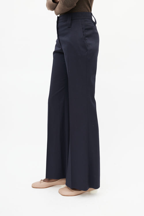 Prada Navy Wool Wide Leg Trouser