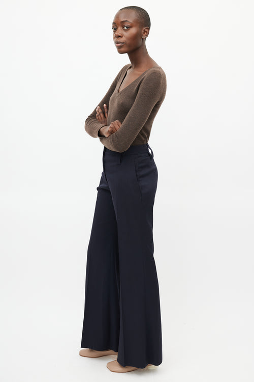 Prada Navy Wool Wide Leg Trouser