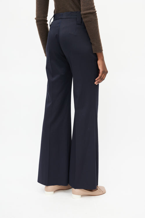 Prada Navy Wool Wide Leg Trouser