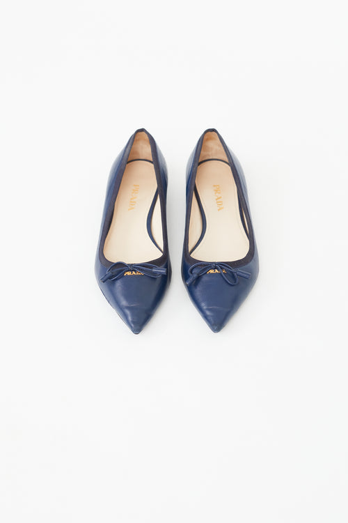 Prada Navy Leather Pointed Toe Ballet Flat