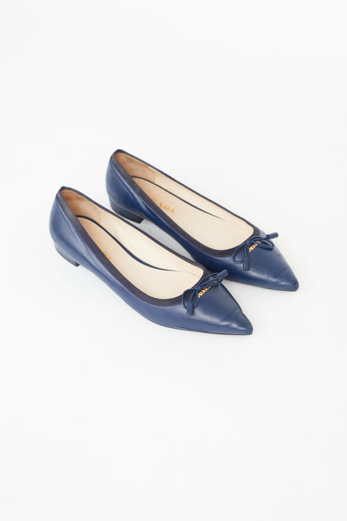 Prada Navy Leather Pointed Toe Ballet Flat