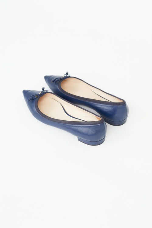 Prada Navy Leather Pointed Toe Ballet Flat