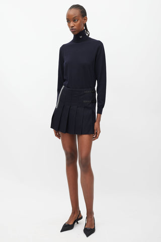 Prada Navy Pleated Kilt Mini Skirt