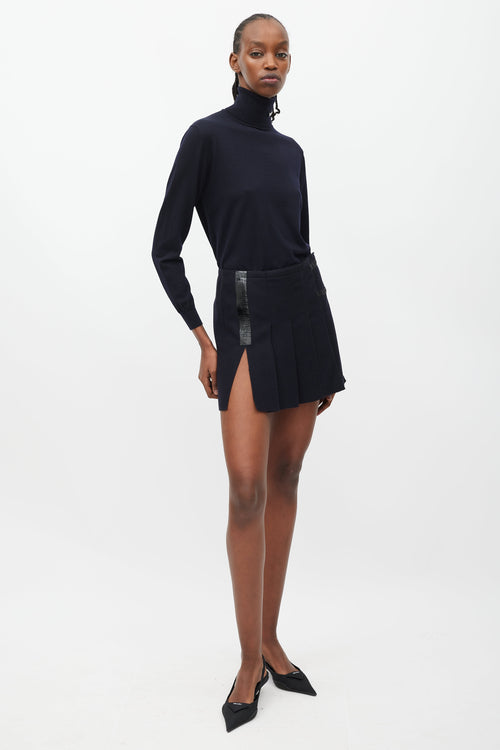 Prada Navy Pleated Kilt Mini Skirt