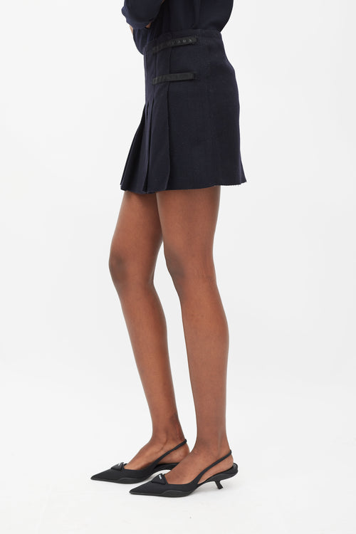 Prada Navy Pleated Kilt Mini Skirt