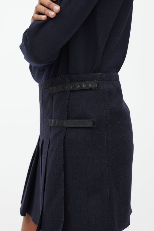 Prada Navy Pleated Kilt Mini Skirt