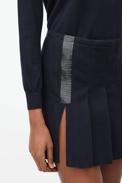 Prada Navy Pleated Kilt Mini Skirt