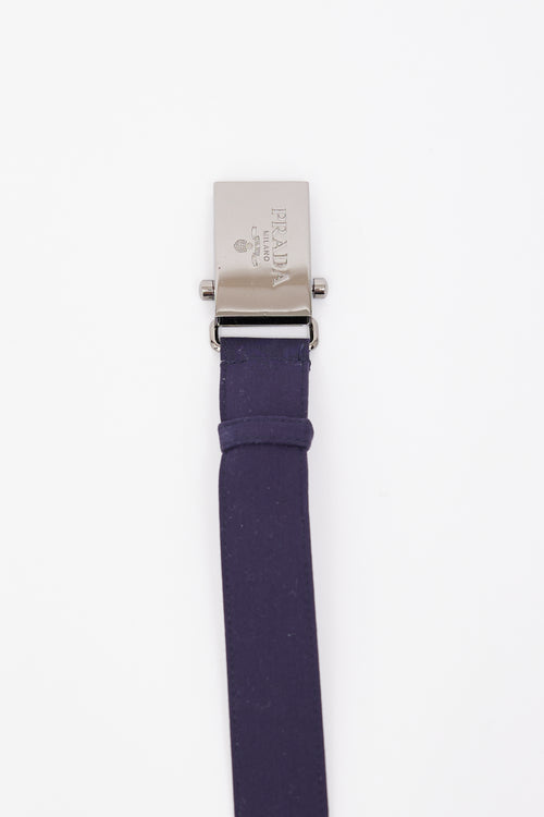 Prada Navy Rectangular Logo Buckle Belt