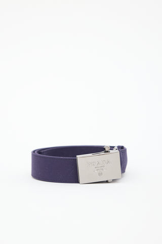 Prada Navy Rectangular Logo Buckle Belt