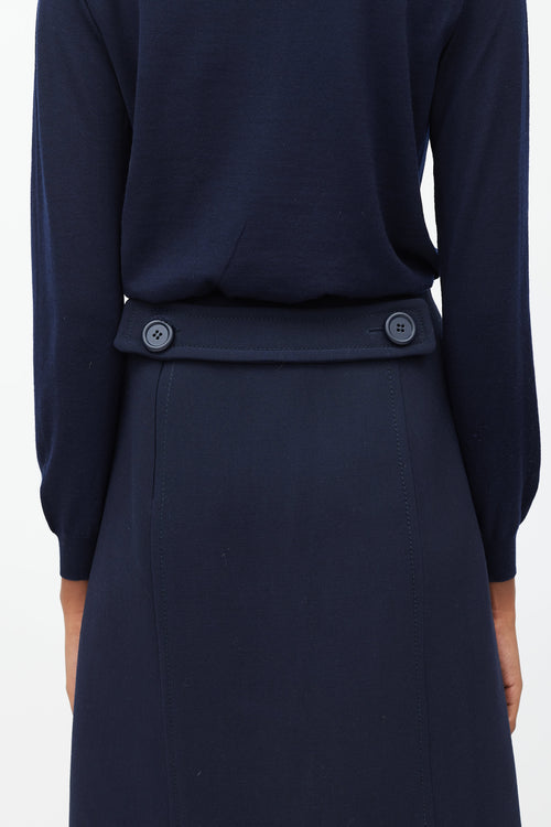 Prada Navy Strap Waist Pencil Skirt