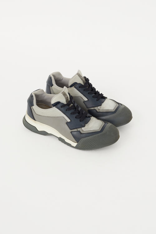 Prada Navy 
Grey Leather 4E2748 Sneaker