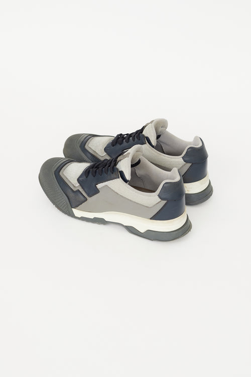 Prada Navy 
Grey Leather 4E2748 Sneaker