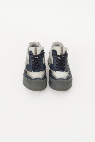 Prada Navy 
Grey Leather 4E2748 Sneaker