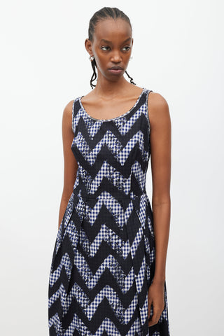 Prada Navy 
White Gingham A-Line Dress