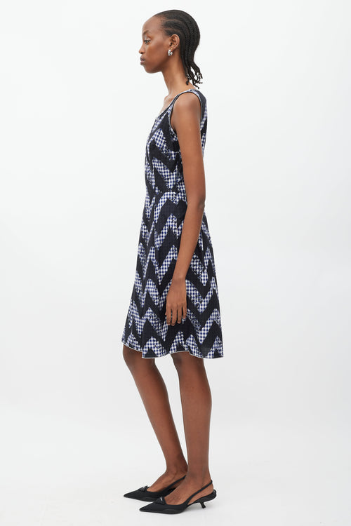 Prada Navy 
White Gingham A-Line Dress