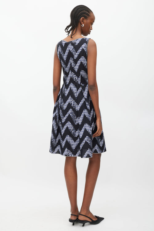 Prada Navy 
White Gingham A-Line Dress