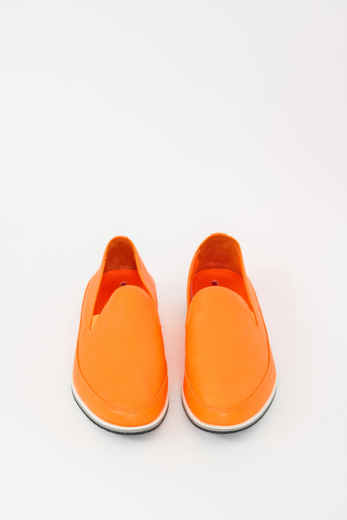 Prada Neon Orange Leather Slip On Sneaker