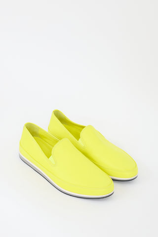 Prada Neon Yellow Leather Slip On Sneaker