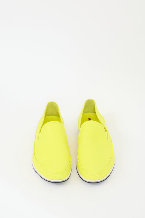 Prada Neon Yellow Leather Slip On Sneaker