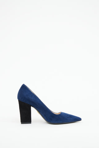 Prada Navy Black Heel Suede Pump