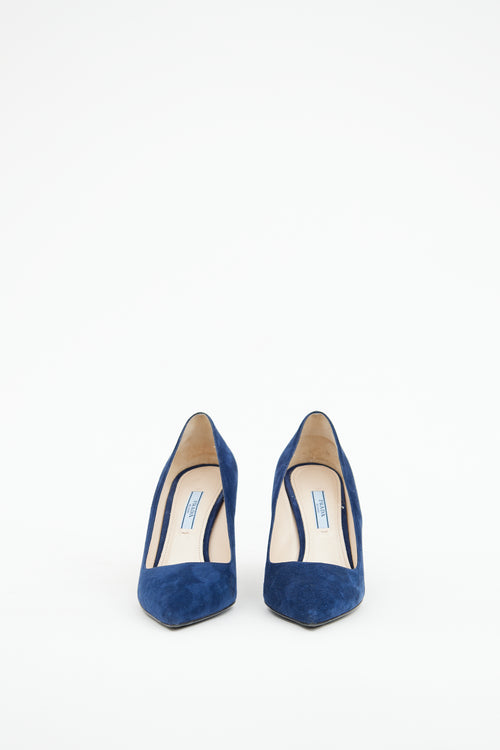 Prada Navy Black Heel Suede Pump