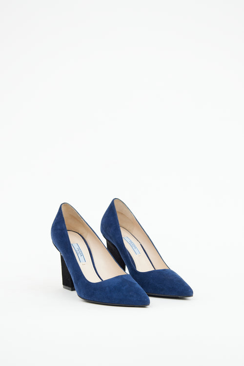 Prada Navy Black Heel Suede Pump