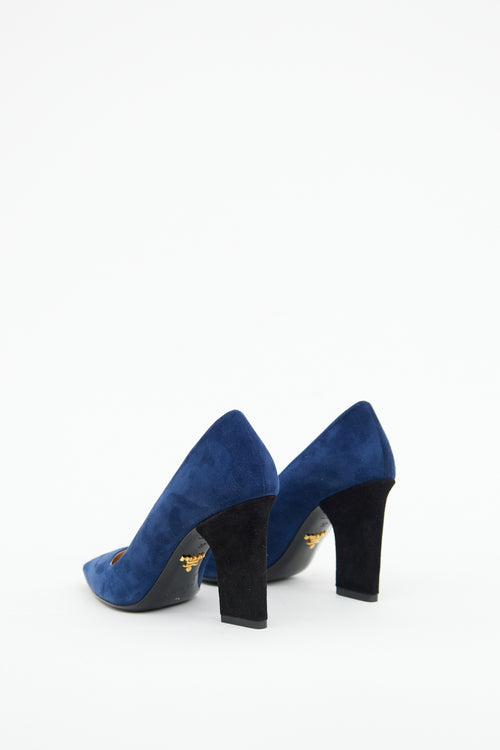 Prada Navy Black Heel Suede Pump