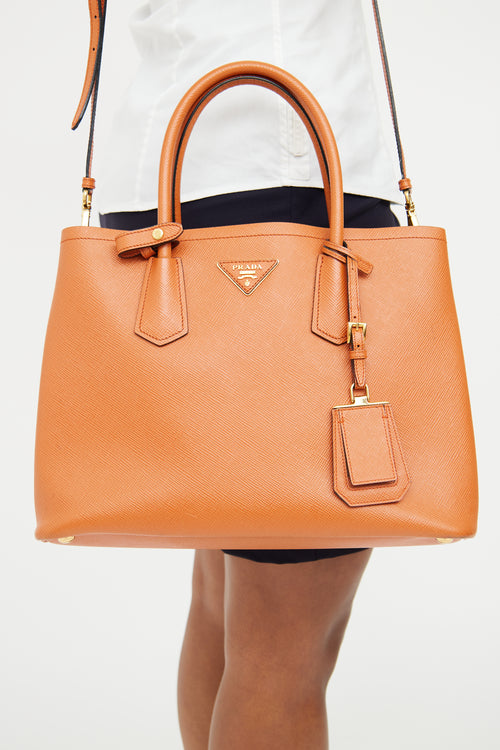 Prada Orange Saffiano Cuir Double Bag